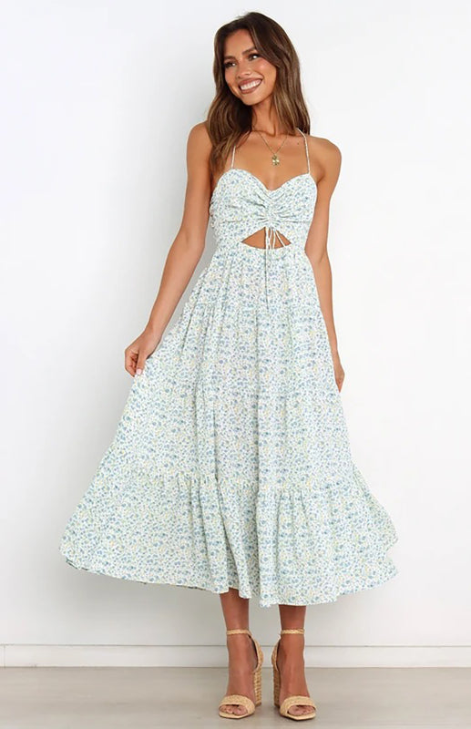 Floral Sleeveless Cutout Maxi Dress – Sling Neckline & Woven Polyester