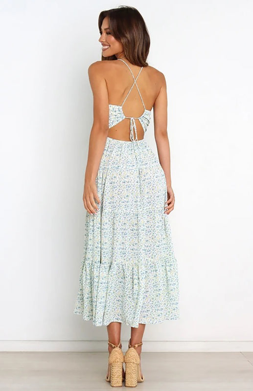 Floral Sleeveless Cutout Maxi Dress – Sling Neckline & Woven Polyester