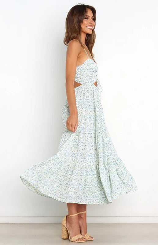 Floral Sleeveless Cutout Maxi Dress – Sling Neckline & Woven Polyester
