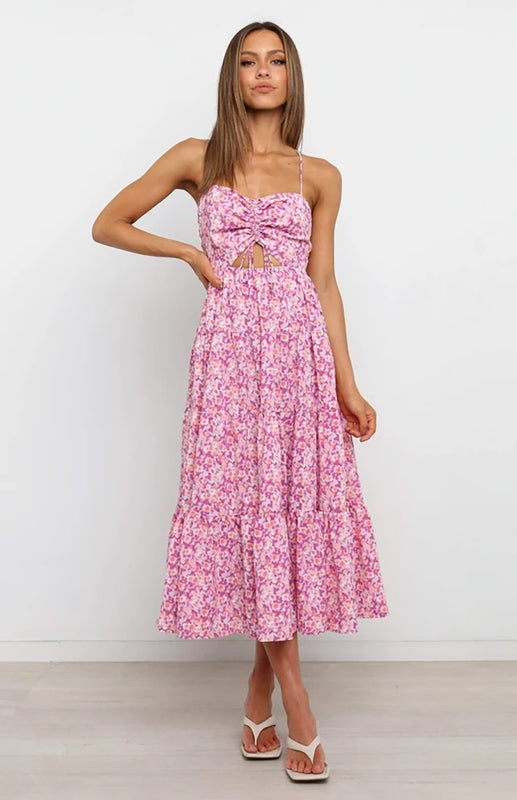 Floral Sleeveless Cutout Maxi Dress – Sling Neckline & Woven Polyester