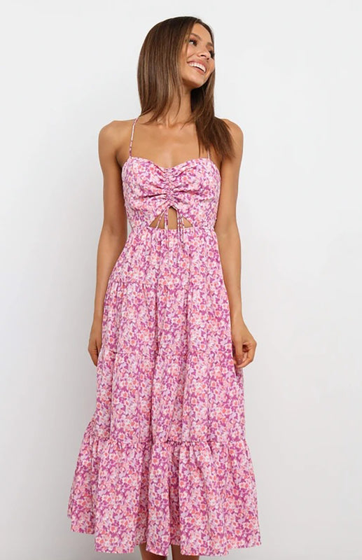 Floral Sleeveless Cutout Maxi Dress – Sling Neckline & Woven Polyester