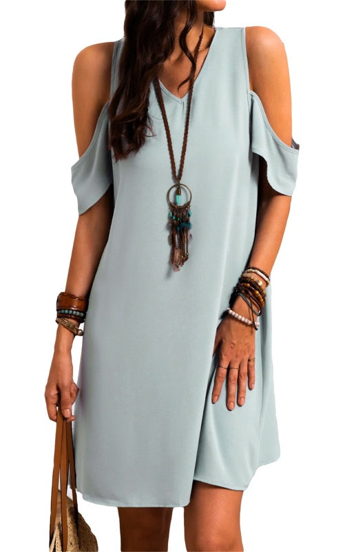 Cold Shoulder Ruffle Mini Dress – V-Neck Summer Style