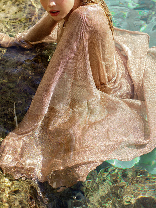 Sheer Scale Mesh Beach Cover-Up – Long Sleeve Cardigan Swimsuit Top