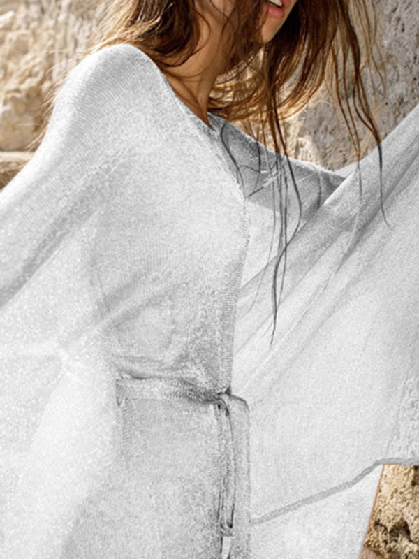 Sheer Scale Mesh Beach Cover-Up – Long Sleeve Cardigan Swimsuit Top