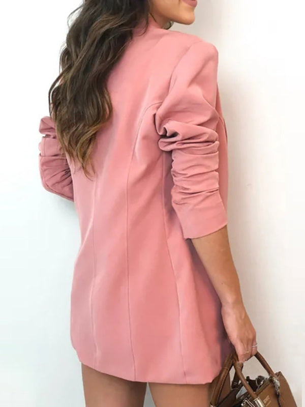 Women's Lapel Blazer & Shorts Two-Piece Set – Cotton Blend, Spring-Summer Style