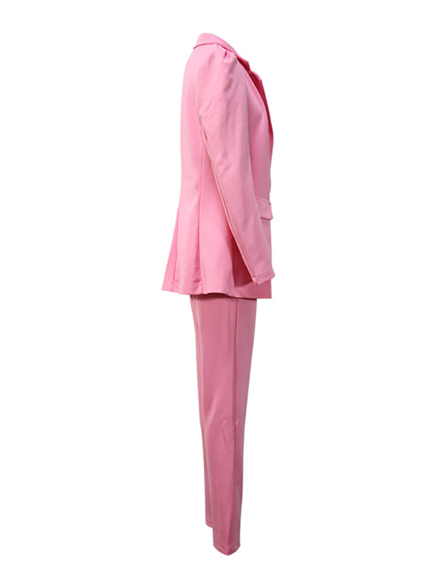 Women's Pink Lapel Blazer and Pants Suit Set – Autumn Leisure Style