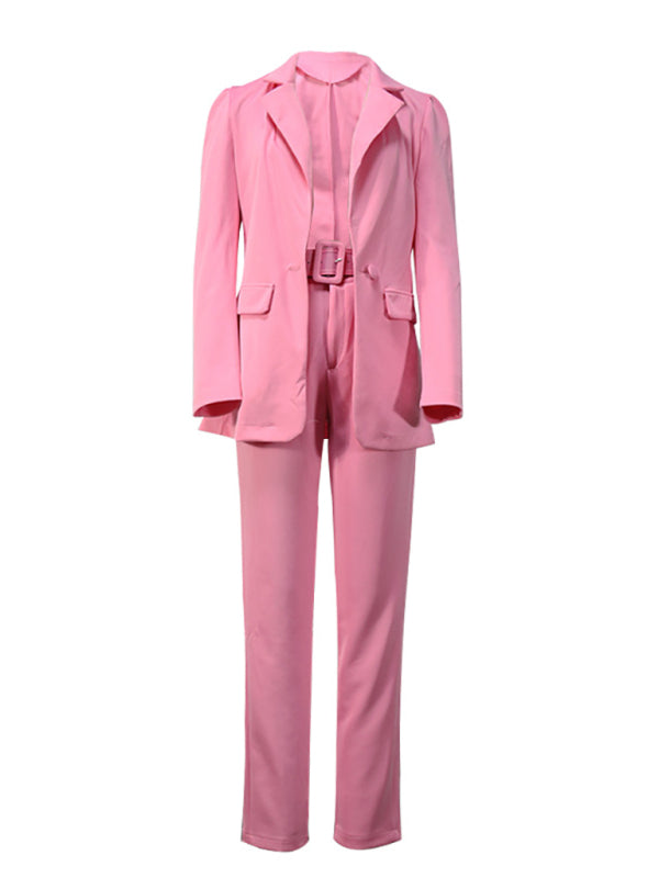 Women's Pink Lapel Blazer and Pants Suit Set – Autumn Leisure Style