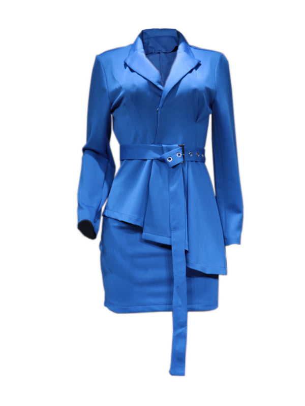 Belted Lapel Collar Knit Sweater – Elegant Woven Long Sleeve Top