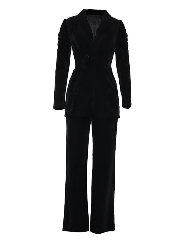 Chic Tailored Blazer & Pants Set for Women - Long Sleeve, Autumn Officewear