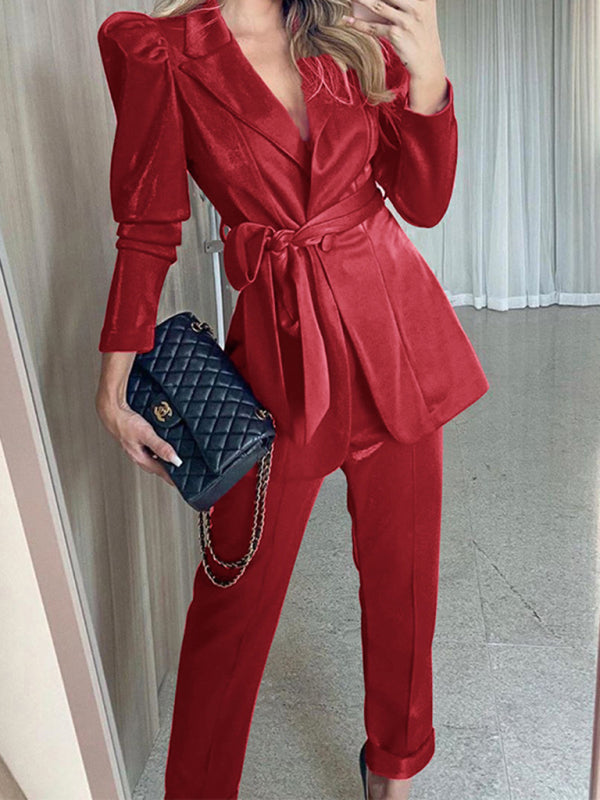 Chic Tailored Blazer & Pants Set for Women - Long Sleeve, Autumn Officewear