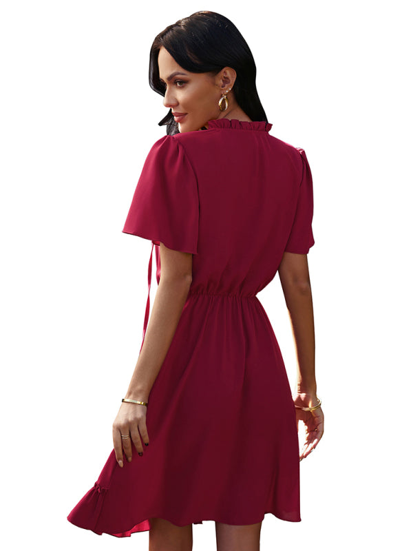High Neck Ruffle Midi Dress – Elegant Fit, Lightweight & Flowy