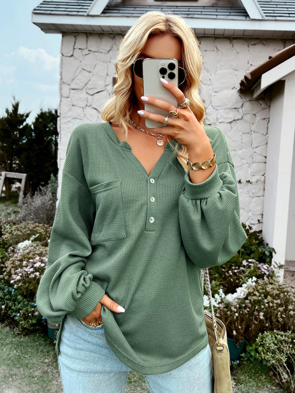 Women's Knit Solid Color Long Sleeve Top