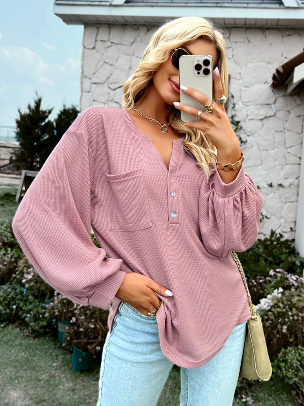 Women's Knit Solid Color Long Sleeve Top