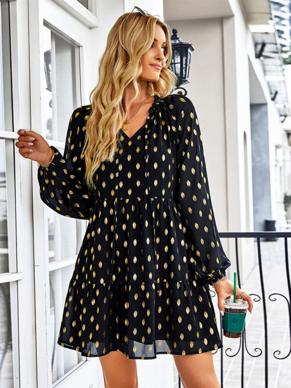 Elegant Waist-Slimming Woven Midi Dress – Long Sleeves & Pullover Fit