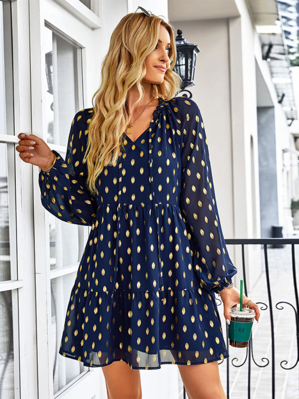 Elegant Waist-Slimming Woven Midi Dress – Long Sleeves & Pullover Fit