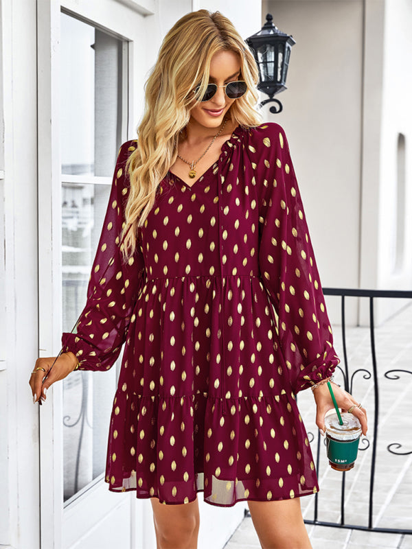 Elegant Waist-Slimming Woven Midi Dress – Long Sleeves & Pullover Fit