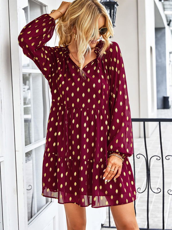 Elegant Waist-Slimming Woven Midi Dress – Long Sleeves & Pullover Fit