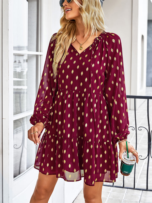 Elegant Waist-Slimming Woven Midi Dress – Long Sleeves & Pullover Fit