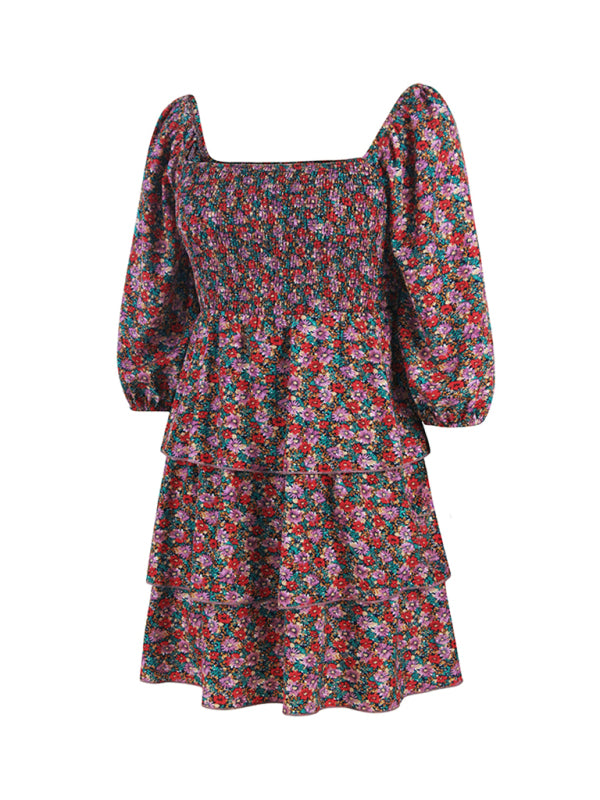 Vestido de pastel de manga larga inspirado en Francia – Diseño elegante de cuello cuadrado