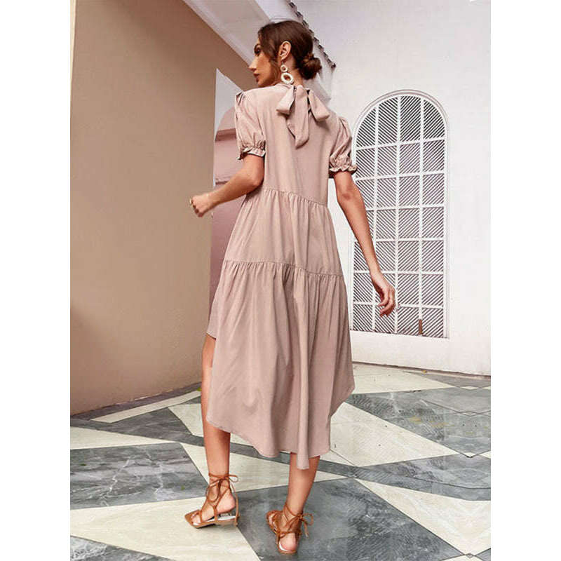 high-waist-irregular-pleated-midi-dress-–-solid-color-short-sleeve-spring-summer-stylesmiling-maria---everything-for-women-34657105