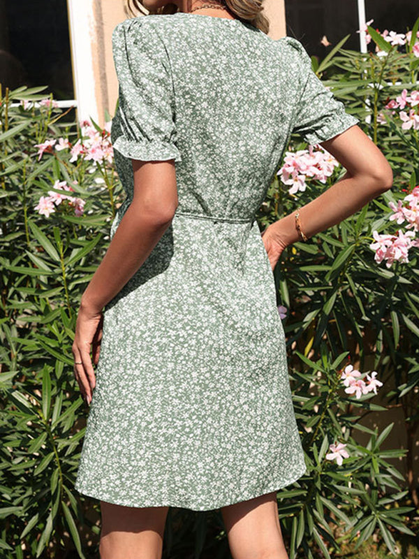 Green V-Neck Printed Maxi Dress – Flowy Mori Style for Summer Travel
