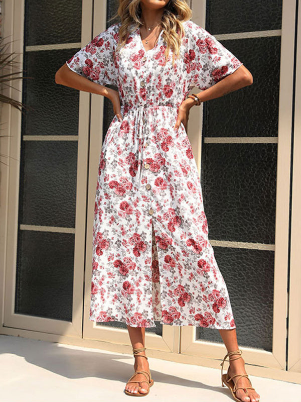 Floral Short Sleeve Knit Midi Dress – Lightweight & Easy Fit