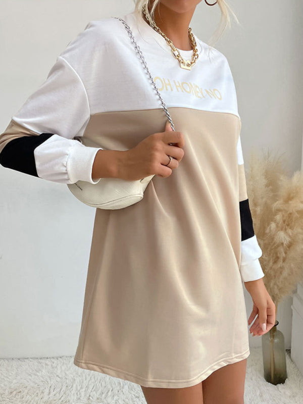 Long Sleeve Print Sweater Dress – Loose Fit, Contrast Color | Cracker Khaki