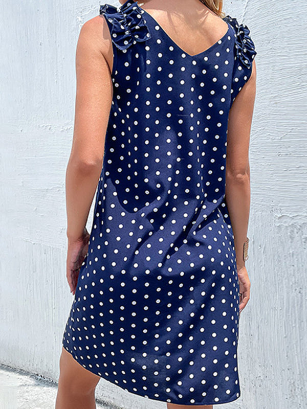 Blue Polka Dot Sleeveless Midi Dress – Loose Fit & Lightweight for Summer