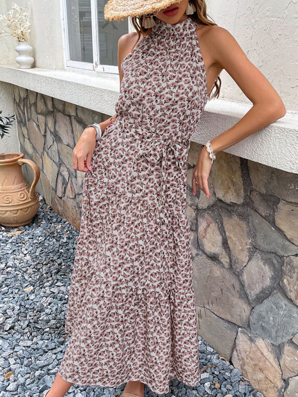 Slim Halter Sling Midi Dress – Breathable Woven Fabric & Chic Fit