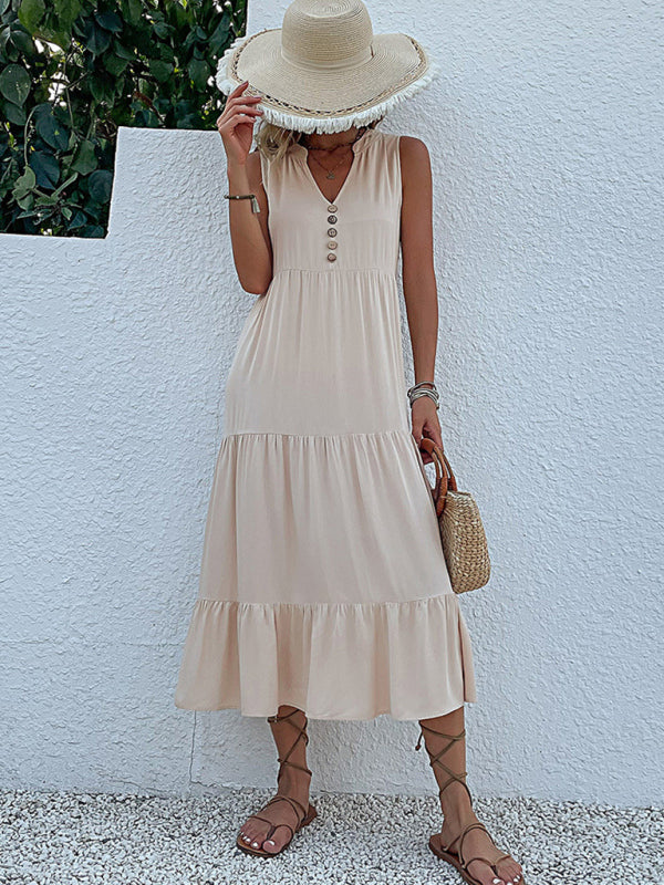 Sleeveless Tank Top Midi Dress – Loose Fit, Solid Color, Lightweight & Chic