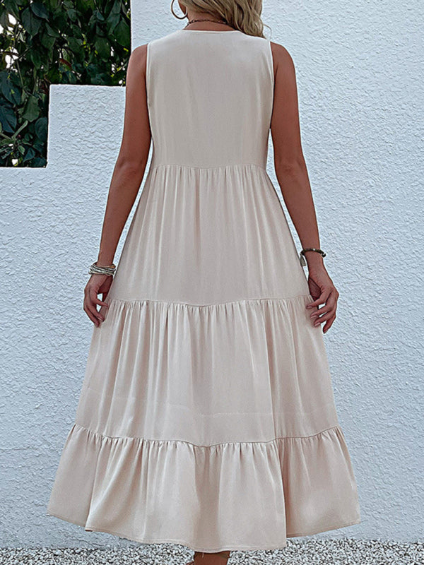 Sleeveless Tank Top Midi Dress – Loose Fit, Solid Color, Lightweight & Chic