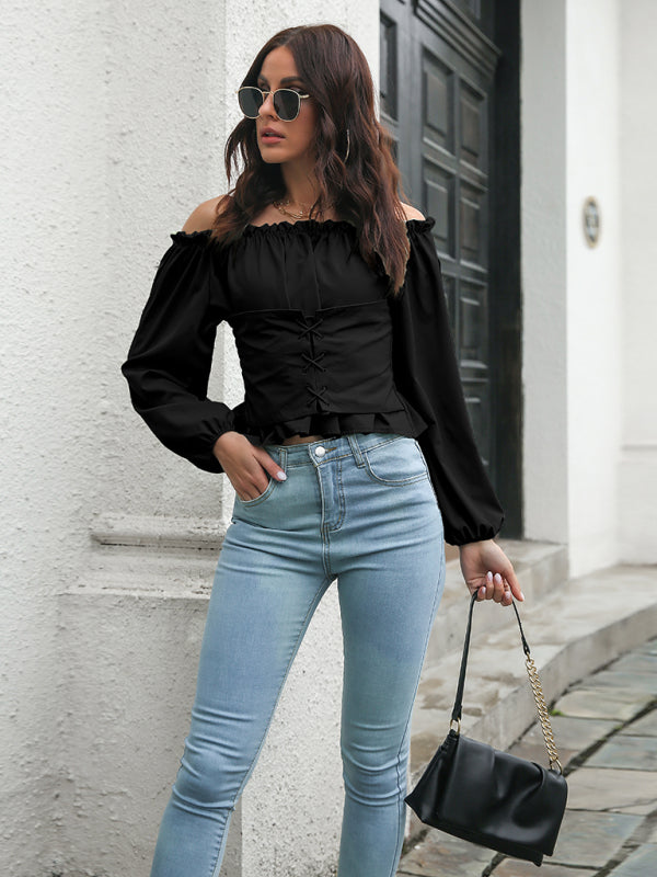 Women's Lace-Up Lantern Sleeve Tunic Jacket