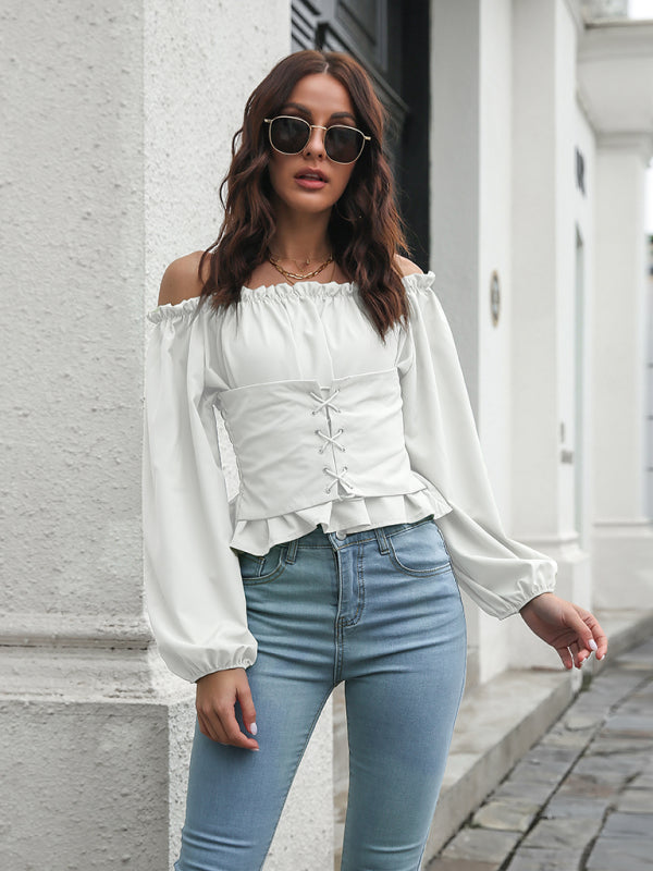 Women's Lace-Up Lantern Sleeve Tunic Jacket