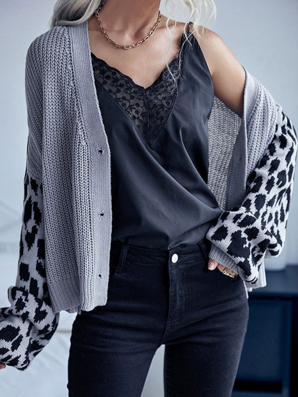 Leopard Print Long Sleeve Sweater Jacket