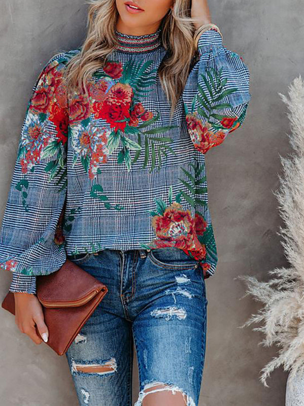 Women's Boho Printed Lantern Sleeve Shirt