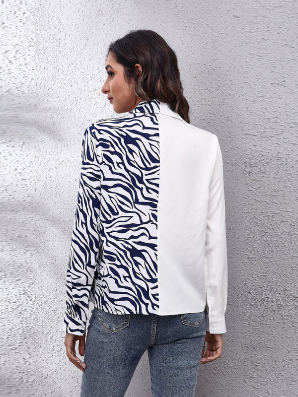 Women's Checkerboard Zebra Print Button Shirt