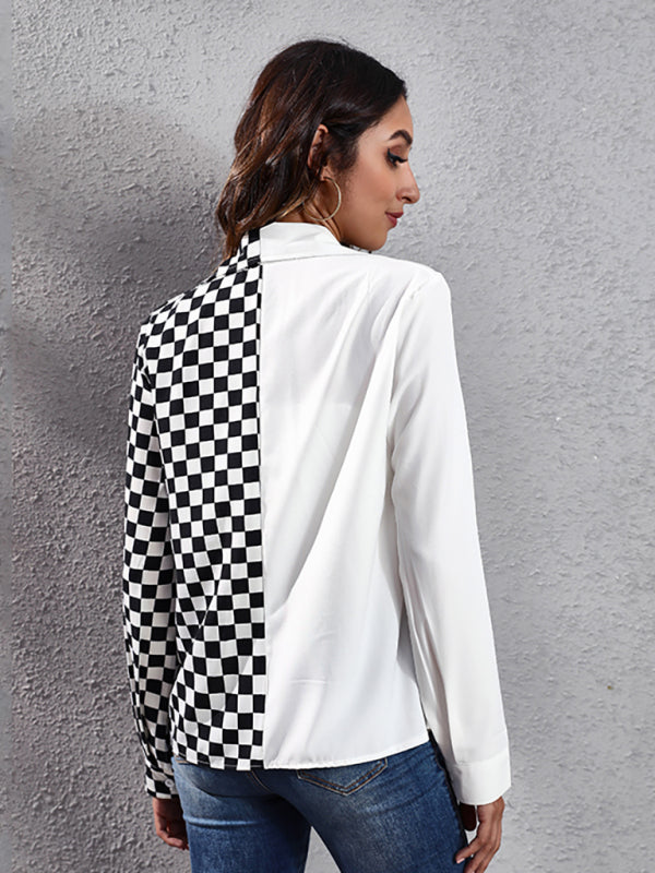 Women's Checkerboard Zebra Print Button Shirt