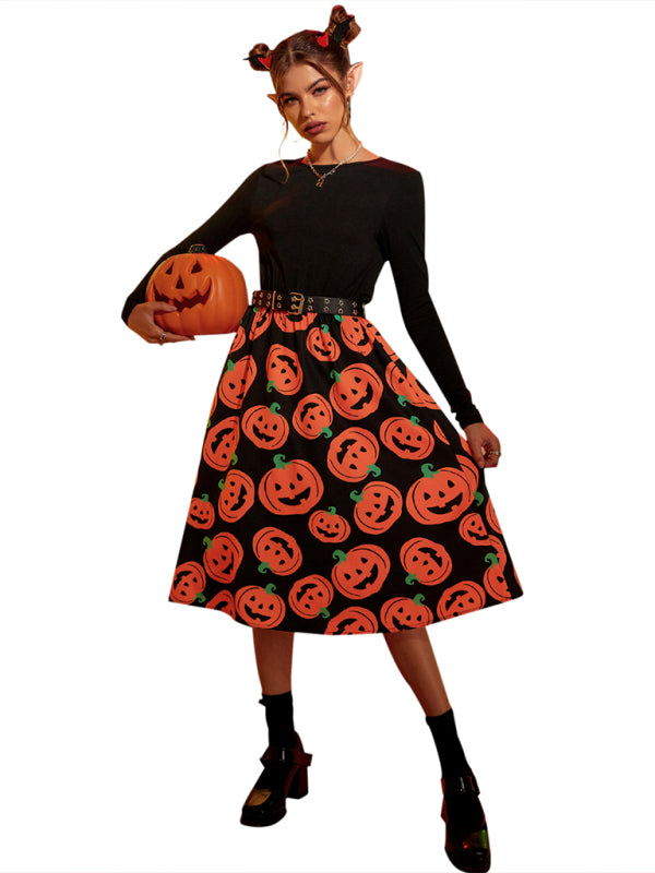 Women's Halloween Swing Dress with Long Sleeves