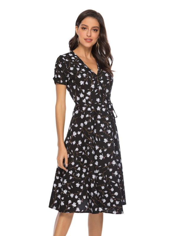 Women's Bohemian Beach Dress Chiffon Print Swing Dress