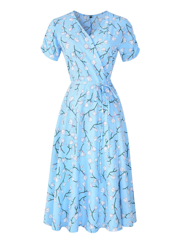 Boho Floral Chiffon Beach Dress for Women Clear blue
