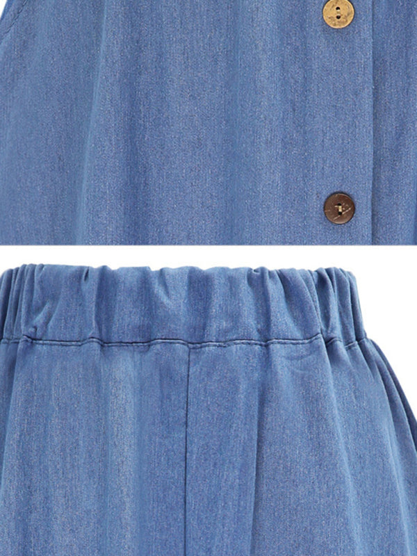 High Waist Denim Button-Front Skirt