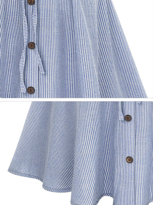 Striped Button-Up Midi Skirt with Elastic Waist