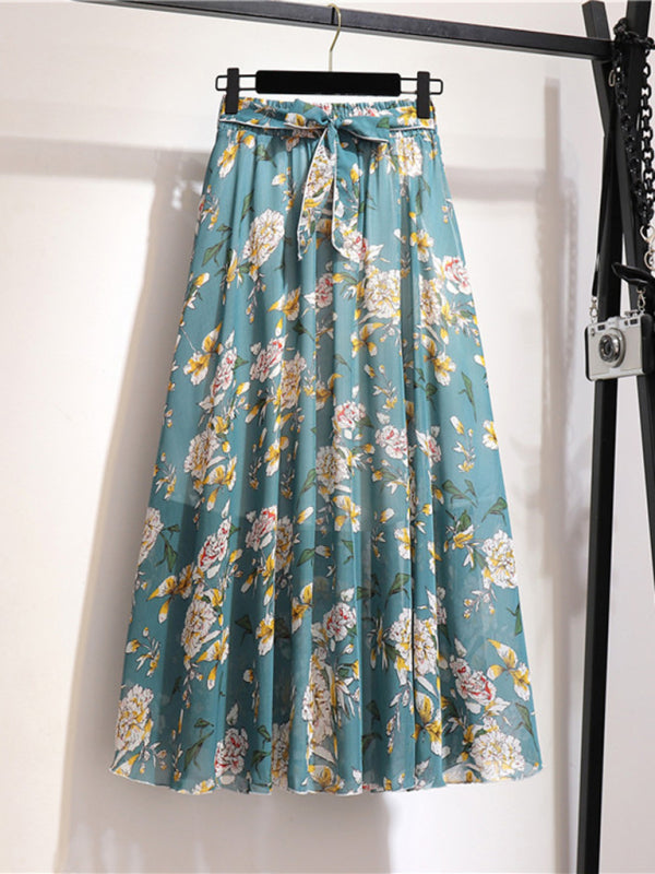 Printed Chiffon Swing Midi Skirt