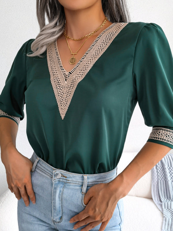 Women's Lace V-Neck Chiffon Blouse