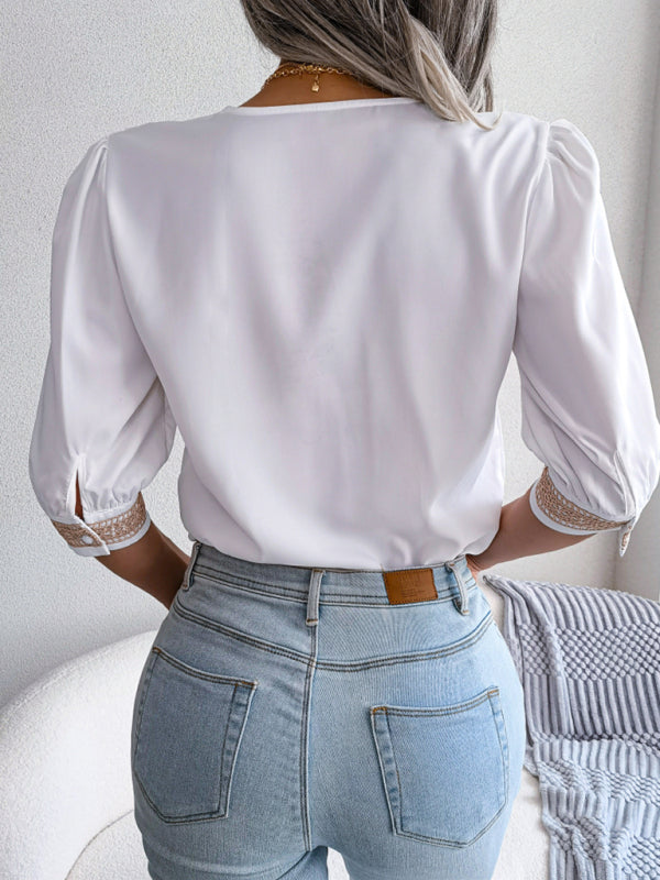 Women's Lace V-Neck Chiffon Blouse