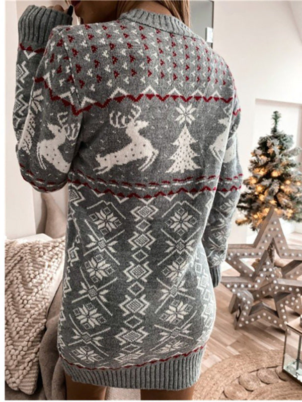 Women's Christmas Knit Sweater Dress - Long Sleeve