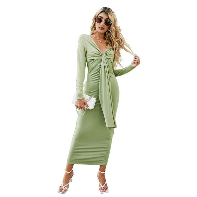 womens-pleated-v-neck-long-sleeve-midi-dresssmiling-maria---everything-for-women-34671638