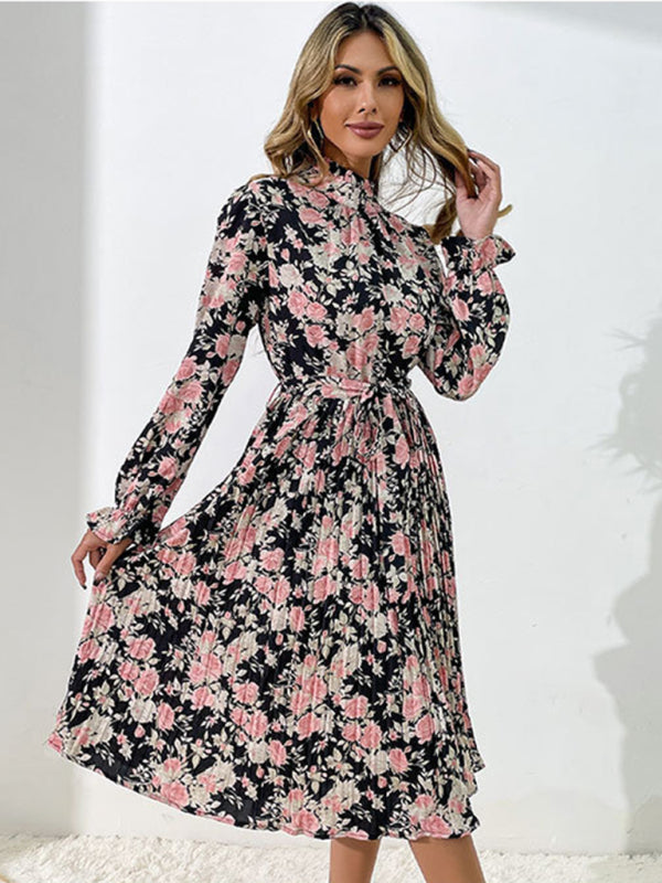 Floral Print Long Sleeve Midi Dress – Princess Sleeves & Woven Elegance