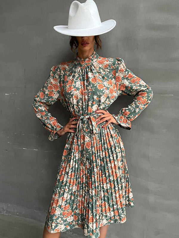 Floral Print Long Sleeve Midi Dress – Princess Sleeves & Woven Elegance