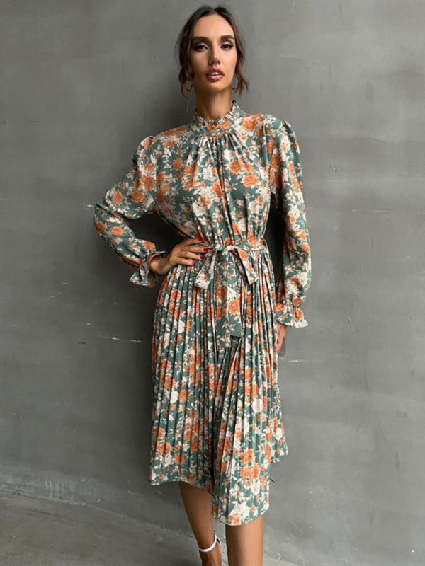 Floral Print Long Sleeve Midi Dress – Princess Sleeves & Woven Elegance